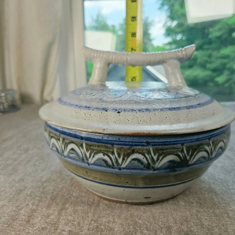 David Norton Handmade Ceramic Vegetable Steamer Signed Blue  Milky White Glaze